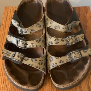 Papillio by Birkenstock Sandals, Pre-owned, size 37, Blue/Tan Design, 3 straps